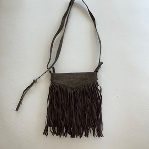 Roxy Brown Fringe Hobo Crossbody Bag Purse